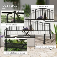 Outsunny Panchina da Esterno a 2 Posti , Panchina da Giardino con Tavolino Estensibile in Metallo 150 x 53 x 95 cm Nero(m-5)