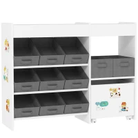 AIYAPLAY Organizador de Brinquedos para Crianças com 11 Cestas Amovíveis Compartimentos e Autocolantes 105x30x80 cm Branco e Cinza(m-1)