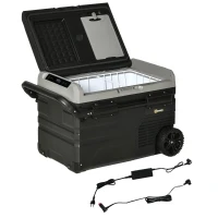 Outsunny Geleira Elétrica de Compressor Portátil 40L Geleira de Carro CC 12V/24V até -20℃ com Ecrã LED Tátil Alça Retrátil e Rodas 71,1x46x44 cm Preto(m-9)