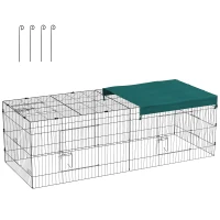PawHut Gaiola para Animais Pequenos Gaiola para Roedores de Aço com Porta e Toldo para Coelhos Chinchilas Galinhas 220x85x70 cm Verde(m-1)