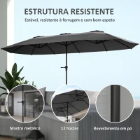 Outsunny Chapéu de Sol Duplo 4x2,2 m Chapéu de Sol para Jardim com Manivela Manual Impermeável e Proteção UV30+ Cinza Escuro(m-6)