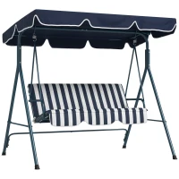 Outsunny Baloiço de Jardim de 3 Lugares com Almofada Toldo Ajustável e Estrutura de Metal 172x110x153cm Azul e Branco(m-1)