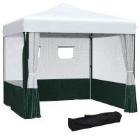 Outsunny Tenda Dobrável Tenda de Jardim com Proteção UV30 Altura Ajustável em 3 Níveis 2 Janelas e Bolsa de Transporte 2,7x2,7cm Branco e Verde(m-1)
