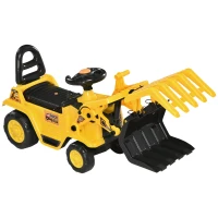 HOMCOM Carro Andador Escavadora Infantil com Pá Móvel Assento com Armazenamento Oculto e Buzina 83x27x39cm Amarelo(m-1)