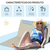 Outsunny Conjunto de 2 Esteiras de Praia Dobráveis 124x53x50cm com Encosto Ajustável e Apoio para a Cabeça Esteira de Praia Tecido Oxford Aço com Bolsa de Transporte Bege e Azul(m-7)