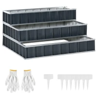 Outsunny Caixa de Plantio de 3 Alturas para Jardim com Luvas Caixa de Plantio para Cultivos de Plantas Flores para Terraço Exterior 118x118x62cm Cinza(m-1)