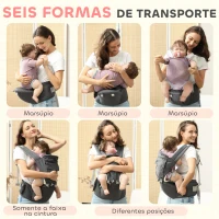 AIYAPLAY Marsúpio para Recém Nascidos até 36 Meses Mochila Porta Bebés com Assento Amovível Cinto Ajustável 40x30x57 cm Cinza(m-4)