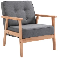 HOMCOM Poltrona Individual Estofada em Linho com Assento Acolchoado e Estrutura de Madeira 70x64,5x74cm Cinza e Madeira(m-1)