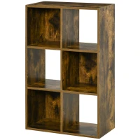 HOMCOM Estante para Livros Estante de Madeira de 3 Níveis com 6 Compartimentos de Armazenamento com Anti-Rolamento para Escritório Estúdio Sala de Estar 60x30x93cm Marrom Rústico(m-11)