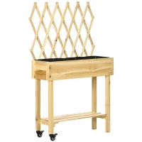 Outsunny Horta Vertical Elevada de Madeira com Rodas Mesa de Cultivo com Trepadeira T e Orifício de Drenagem 79x29x130 cm Madeira(m-1)