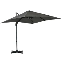 Outsunny Chapéu de Sol de Jardim Chapéu de Sol Excêntrico com Rotação 360° Inclinação de 5 Níveis com Manivela 245x245x245 cm Cinza(m-1)