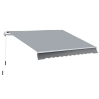 Outsunny Toldo Manual Retrátil com Manivela 295x245cm Toldo Enrolável Alumínio com Proteção Solar para Janela Portas Balcão Terraço Exterior Cinza(m-1)
