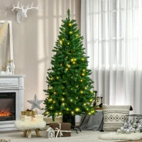 HOMCOM Árvore de Natal Artificial Ignífugo com 714 Ramos 200 Luzes LED IPX2 8 Modos Folhas de PVC Base Dobrável  Verde(m-4)