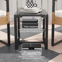 Outsunny Conjunto de Jardim de 3 Peças com 2 Cadeiras e Mesa de Vime com Encosto Ajustável e Bancada de Vidro Bege e Branco(m-7)