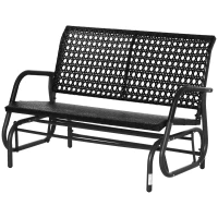 Outsunny Banco Baloiço de Vime de 2 Lugares Baloiço de Jardim com Balanço Ergonómico e Estrutura de Metal para Terraço Balcão Exterior Carga 220kg 70x120x84cm Preto(m-11)
