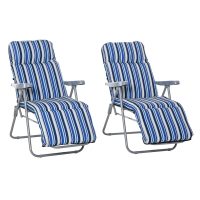 Outsunny 2 Espreguiçadeiras de Jardim Dobráveis com Encosto Ajustável em 5 Posições e Apoio para os Pés 60x75x65-102 cm Azul