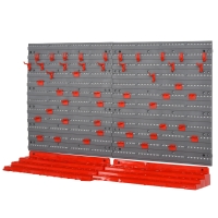 DURHAND Estante de Parede com Sistema de Armazenamento 95,5x23x53,5cm Suporte para Ferramentas com 54 Peças 50 Ganchos para Oficina Garagens Vermelho e Cinza