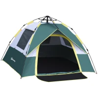 Outsunny Tenda de Campismo para 2-3 Pessoas Dobrável com 3 Janelas Bolsa de Transporte e Abertura Automática 205x195x135 cm Verde(m-1)