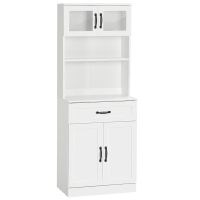 HOMCOM Armário de Cozinha com 4 Portas Gaveta e Prateleiras Ajustáveis para Sala de Jantar Estilo Moderno 60x38x161 cm Branco