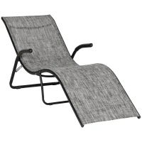 Outsunny Espreguiçadeira de Jardim com Apoio para os Braços Apoio para os Pés Encosto Respirável e Estrutura de Metal Ergonómico para Terraço Praia Acampamento 170x62x68cm Cinza(m-1)