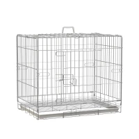 PawHut Gaiola Dobrável para Cães 61x43x50cm Gaiola de Metal para Cães com Bandeja Amovível com Travão Prata e Branco(m-1)
