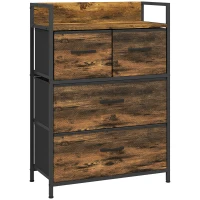 HOMCOM Cómoda de Quarto com 4 Gavetas Dobráveis Prateleira Aberta e Estrutura de Aço para Sala Entrada 60x29x85 cm Castanho Rústico(m-1)