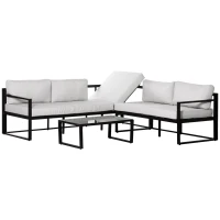 Outsunny Conjunto de Móveis de Jardim 3 Peças de Alumínio com Mesa de Vidro Sofá de 2 Lugares e Sofá de 3 Lugares com Encosto Ajustável e Almofadas Removíveis 212x70x64cm Preto e Cinza(m-1)