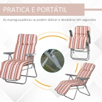Outsunny 2 Espreguiçadeiras de Jardim Dobráveis Espreguiçadeiras de Aço com Almofada Acolchoada Encosto Ajustável em 5 Posições e Apoio para os Pés 60x75x65-102cm Laranja e Branco(m-6)