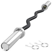 SPORTNOW Barra de Pesos de Aço 120 cm Barra Curl EZ Ø50 mm com 2 Grampos Carga 100 kg Barra Olimpica para Discos de Ø5 cm Prata e Preto(m-1)