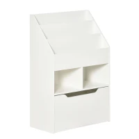HOMCOM Estante de Madeira para Brinquedos com 3 Compartimentos 2 Cubos e Gaveta Móvel com 4 Rodas Estante para Livros Infantil para Dormitório Infantil Sala de Jogos 60x29,9x90cm Branco(m-1)