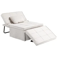HOMCOM Sofá Cama Individual 3 em 1 Estofado em Linho Reclinável em 5 Posições com Apoio para os Pés e Apoio para a Cabeça 95x189x43 cm Branco Gelo(m-1)