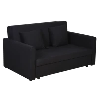HOMCOM Sofá Cama de 2 Lugares Estofado em Algodão com 2 Almofadas Apoio para os Braços e Armazenamento 152x101x81cm Cinza Carvão(m-1)