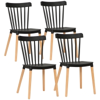 HOMCOM Conjunto de 4 Cadeiras Estilo Nórdico com Encosto Alto e Pés de Madeira de Faia 48x52,5x83cm Preto e Madeira
