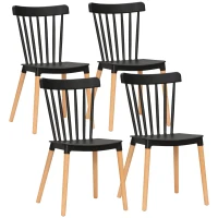 HOMCOM Conjunto de 4 Cadeiras Estilo Nórdico com Encosto Alto e Pés de Madeira de Faia 48x52,5x83cm Preto e Madeira(m-1)