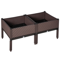 Outsunny Conjunto de 2 Floreiras de Exterior Quadradas Elevadas Combinação Livre Floreiras para Jardim  50x50x46,5 cm Marrom