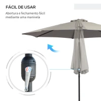 Outsunny Chapéu de Sol de Jardim Ø295x250 cm com Manivela Chapéu de Sol Exterior com Mecanismo de Inclinação e Mastro Desmontável de Metal para Terraço Piscina Pátio Cinza(m-5)