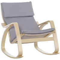 HOMCOM Poltrona Baloiço Poltrona Relax com Almofada Amovível Apoio para os Braços e Pés de Madeira de Bétula 67x97x84cm Cinza(m-1)