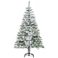 HOMCOM Árvore de Natal Artificial 150 cm com Neve Ignífugo com 358 Ramos Folhas de PVC Abertura Automática Base Dobrável Verde