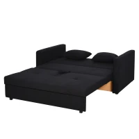 HOMCOM Sofá Cama de 2 Lugares Estofado em Algodão com 2 Almofadas Apoio para os Braços e Armazenamento 152x101x81cm Cinza Carvão(m-11)