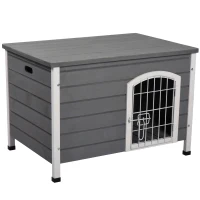 PawHut Casa para Cães de Madeira Gaiola para Animais de Estimação com Porta de Arame com Fechadura e Alças Ocas Laterais para Interior e Exterior 80x55x53,5cm Cinza(m-1)