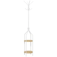 HOMCOM Cabide de Pé com 2 Prateleiras Cabide de Pé para Roupa de Metal com 8 Ganchos Ø34x181 cm Branco(m-1)