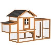 PawHut Galinheiro de Madeira para Exterior para 2-4 Galinhas com 2 Poleiros Ninho Bandeja Amovível e Rampa 181x79,5x117,5cm Madeira(m-1)