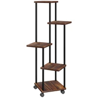 Outsunny Suporte para Plantas de Madeira e Aço com 5 Prateleiras e 4 Rodas Suporte para Plantas para Interior e Exterior 59x59x110 cm Madeira(m-1)