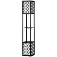 HOMCOM Candeeiro de Pé de Madeira com Estantes Lâmpada E27 Máx. 40W com Interruptor 26x26x156cm Preto e Branco