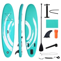 Outsunny Prancha de Paddle Surf Insuflável 300x76x15cm Prancha de Stand Up Insuflável com Remo Ajustável Barbatanas Superfície Antiderrapante Bomba e Bolsa de Transporte Azul