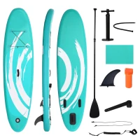 Outsunny Prancha de Paddle Surf Insuflável 300x76x15cm Prancha de Stand Up Insuflável com Remo Ajustável Barbatanas Superfície Antiderrapante Bomba e Bolsa de Transporte Azul(m-1)