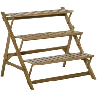 Outsunny Suporte de Madeira para Plantas em Forma de Escada com 3 Prateleiras Dobrável Suporte de Vasos de Plantas para Decoração de Interiores e Exteriores 101x83x88cm Marrom(m-1)