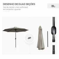 Outsunny Chapéu de Sol de Jardim Ø295x250 cm com Manivela Chapéu de Sol Exterior com Mecanismo de Inclinação e Mastro Desmontável de Metal para Terraço Piscina Pátio Cinza(m-6)