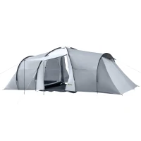 Outsunny Tenda de Campismo Familiar para 4-6 Pessoas Tenda Dobrável com 2 Janelas Impermeável Anti-UV 590x245x193 cm Cinza(m-1)