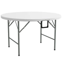 Outsunny Mesa de Jardim Redonda Mesa de Varanda Dobrável com Estrutura de Aço e Bancada de HDPE Ø122x73 cm Branco(m-1)